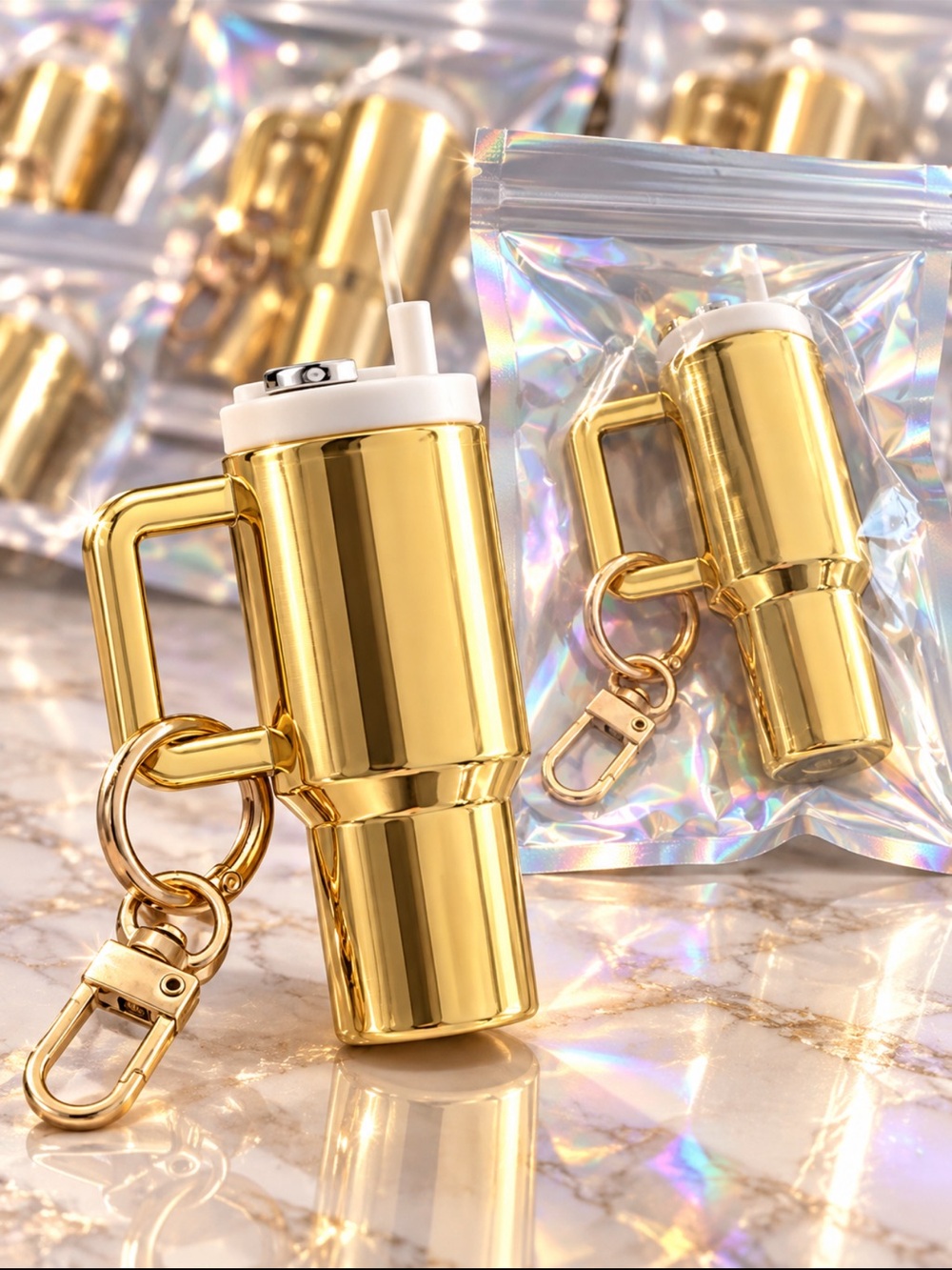 12pc Metallic Gold Mini Tumbler Keychain Blanks NWT Party Favors